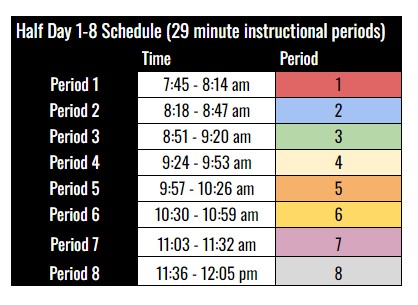 Half Day 1-8 Schedule